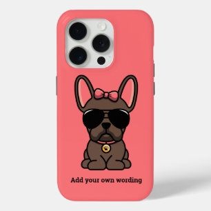 Coque iPhone 15 Pro Mignonne femelle Chien-taureau français Brown