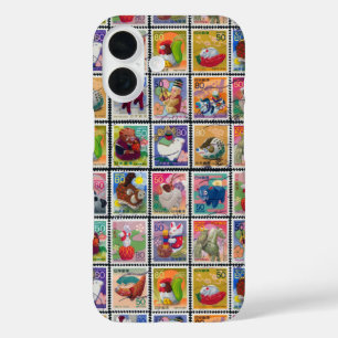 Coques iPhone 16 Mignonne Japon Année Motif de timbres animaux