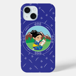 Coque Pour iPhone 15 Mignonne Japonaise Peinture Paysage Bleu