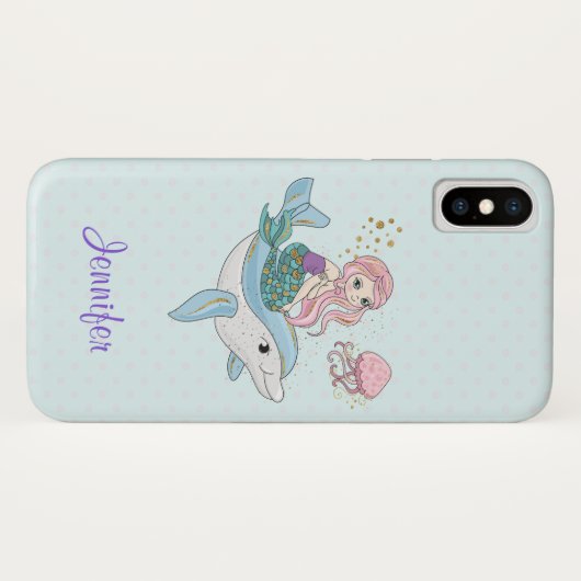 Coques Case-Mate iPhone Mignonne sirène chevauchant un dauphin sous la mer (Dos (Horizontal))