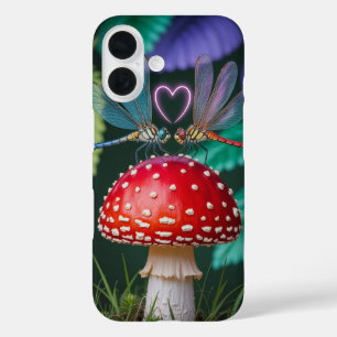 Coques iPhone 16 Mignonnes libellules sur un champignon -