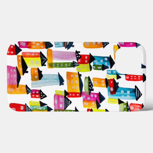 Coques Case-Mate iPhone Mignonnes maisons d'aquarelle blanc (Verso (horizontal))