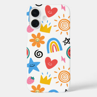 Coques iPhone 16 Mignons gribouillages d'été - motif fantaisiste co