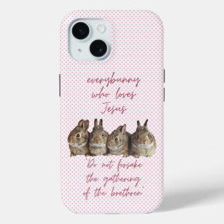 Coque Pour iPhone 15 Mignons lapins bruns roses religieux se câlinant