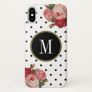 Case-Mate iPhone Case Mignons noirs blancs Vintages Monogramme d'or flor