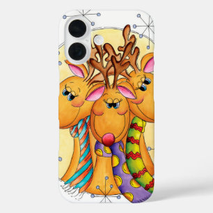 Coques iPhone 16 Mignons rennes de Noël portant des écharpes avec d