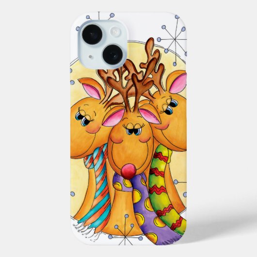 Coques Case-Mate iPhone Mignons rennes de Noël portant des écharpes avec d (Verso)