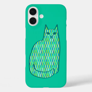 Coques iPhone 16 Plus Milieu du siècle moderne Chat, Mint et Lime Vert