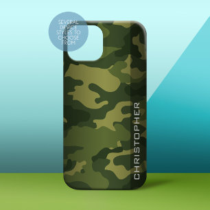 Coque iPhone 15 Pro Max Militaire Camo Motif Vert avec nom