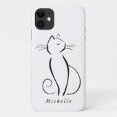 Coques Case-Mate iPhone Mini chat noir sur blanc nom d'ajout (Dos)