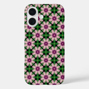 Coques iPhone 16 Mini floral géométrique en vert et rose