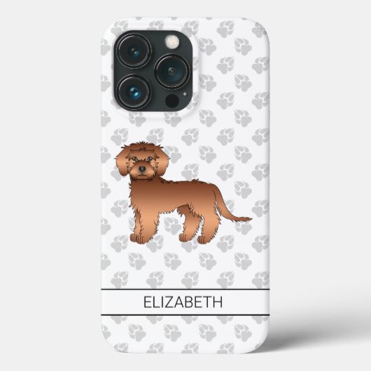 Coques Case-Mate iPhone Mini Goldendoodle Rouge Dessin Animé Chien & Nom (Verso)