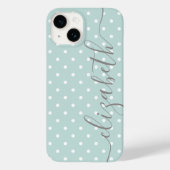 Coques Case-Mate iPhone Mini Pois avec script gris nom pastel turquoise (Verso)