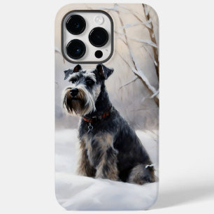 Coque Pour Pour iPhone 14 Pro Max Miniature Schnauzer Laissez tomber la neige Noël