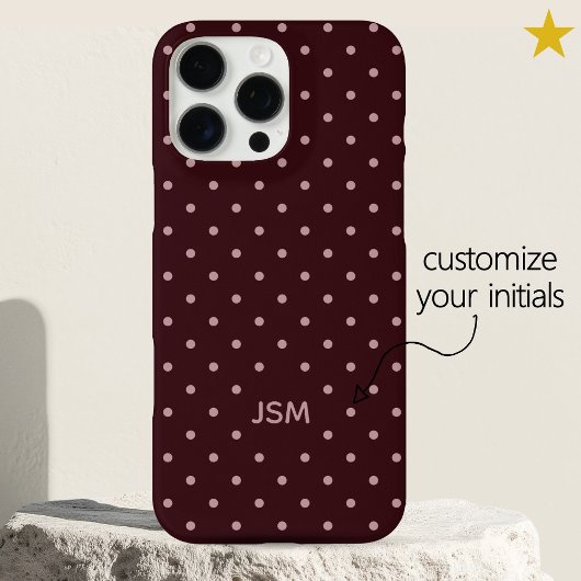 Coques Case-Mate iPhone Minimal Burgundy Pink Custom Monogram Polka Dot 