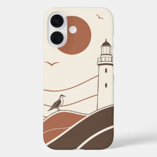 Coques iPhone 16 Minimal Lighthouse Coastal Illustration Phone Case