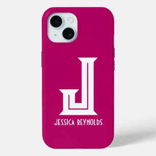 Coque Pour iPhone 15 Minimal Monogram Rose Chaud