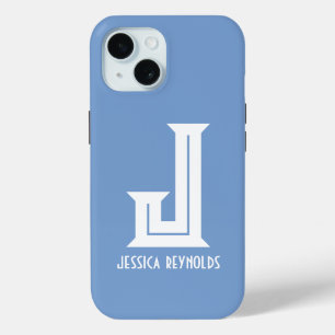 Coque Pour iPhone 15 Minimal Monogramme Bleu