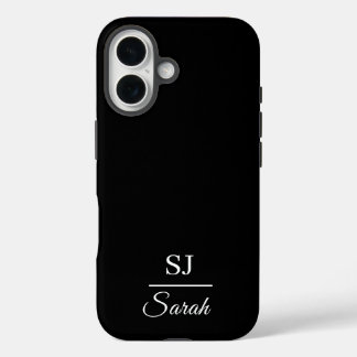 Coques iPhone 16 Minimalist Black with Name and Initial 