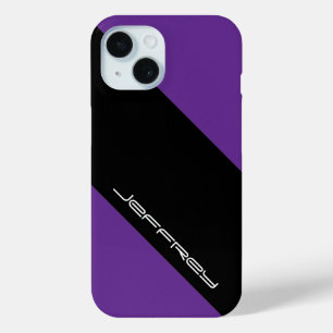 Coque Pour iPhone 15 Minimaliste moderne, Nom, Noir pourpre, Une bande