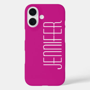 Coques iPhone 16 Minimaliste moderne, Rose chaud, Nom personnalisé