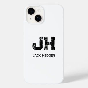 COQUE POUR iPhone 14 MINIMALISTE NOIR MONOGRAMME À DEUX LETTRES NOM BLA