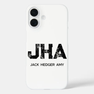 COQUES iPhone 16 MINIMALISTE NOIR MONOGRAMME À TROIS LETTRES NOM BL