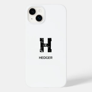 COQUE POUR iPhone 14 PLUS MINIMALISTE NOIR UNE LETTRE MONOGRAMME NOM BLANC