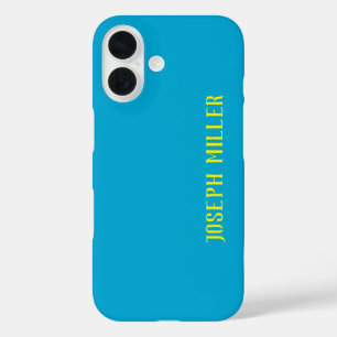 Coques iPhone 16 Minimaliste personnalisé, élégant bleu et jaune