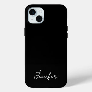 Coque iPhone 15 Mini Minimaliste signature de nom personnalisé noir en 