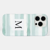Coques Case-Mate iPhone Mint Aqua Blue White Stripes Monogram  (Verso (horizontal))