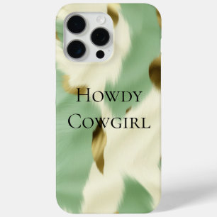 Coque iPhone 15 Pro Max Mint Green Cream Gold Cowhide