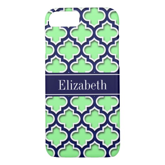 Coques Case-Mate iPhone Mint Green, Navy Moroccan #5DS Navy Name Monogram (Dos)