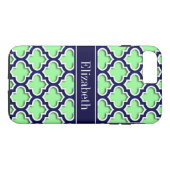 Coques Case-Mate iPhone Mint Green, Navy Moroccan #5DS Navy Name Monogram (Dos (Horizontal))