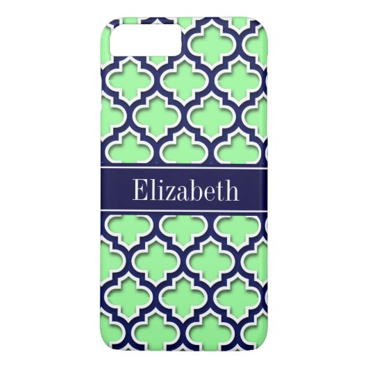 Coques Case-Mate iPhone Mint Green, Navy Moroccan #5DS Navy Name Monogram (Dos)