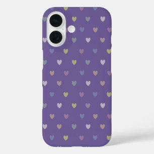 Coques iPhone 16 Minuscules cœurs à pois sur Violet Ultra Pourpre