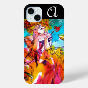 Coque iPhone 15 Mini MIRANDOLINA Masques de Carnaval vénitien Monogramm