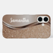 Coques Case-Mate iPhone Mocha Mousse Faux parties scintillant Monogramme (Verso (horizontal))