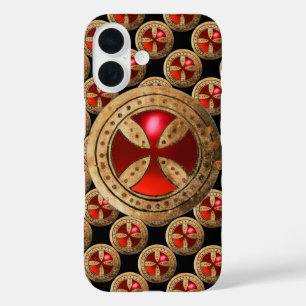 Coques iPhone 16 MODÈLE ANTIQUE CROIX Rouge Ruby Gem