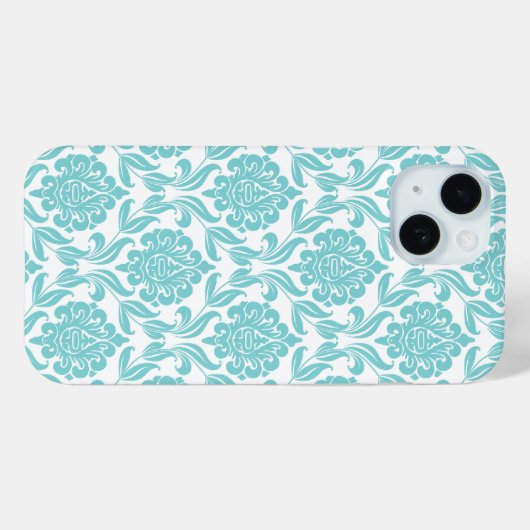 Coques Case-Mate iPhone Modèle Chic Aqua Damask (Verso (horizontal))