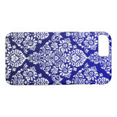 Coques Case-Mate iPhone Modèle Damas luxueux sur Bleu magnifique (Dos (Horizontal))
