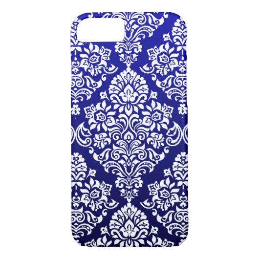 Coques Case-Mate iPhone Modèle Damas luxueux sur Bleu magnifique (Dos)
