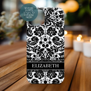 Coque Pour iPhone 14 Modèle Damask avec nom personnalisé