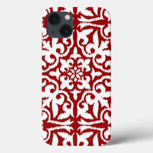 Coques Pour iPhone Modèle damassé Ikat - Rouge foncé et blanc