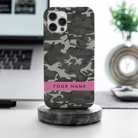 Coques Case-Mate iPhone Modèle de camouflage gris, Votre nom, Personnalise