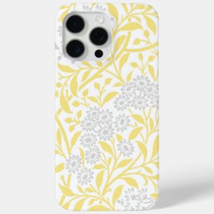 Coque iPhone 15 Pro Max Modèle de Damas florales jaunes et gris