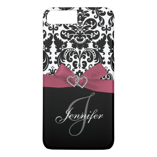 Coques Case-Mate iPhone Modèle de Damas orné noir rose personnalisé (Dos)