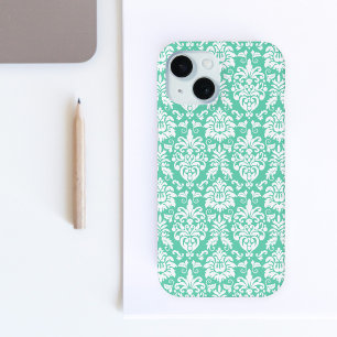 Coque Pour iPhone 15 Modèle de damas vert à la menthe