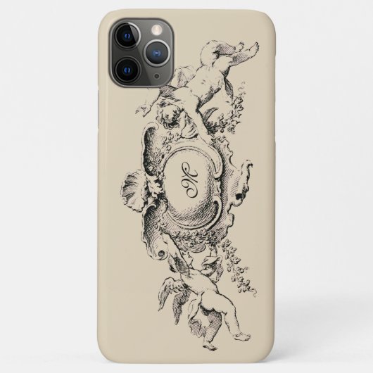 Coques Case-Mate iPhone Modèle de monogramme de chérubins baroques rococo (Dos)