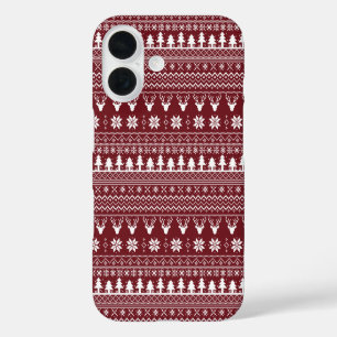 Coques iPhone 16 Modèle de pull de Noël classique rouge pour renne